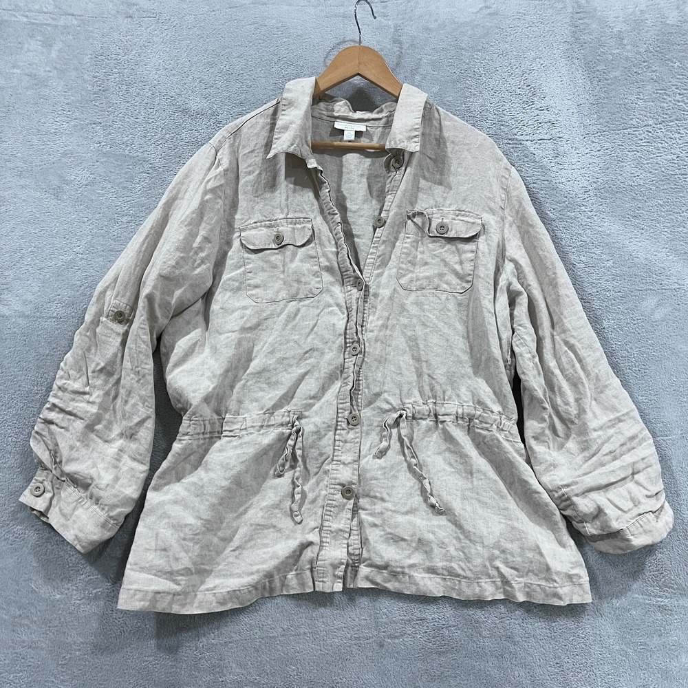 Charter Club Shirt Womens 2X 100% Linen 3/4 Roll Tab Sleeves Blouse Tunic Hippie